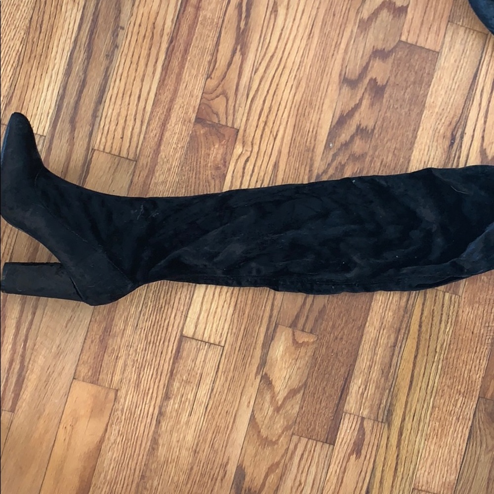Over the knee black velvet boots